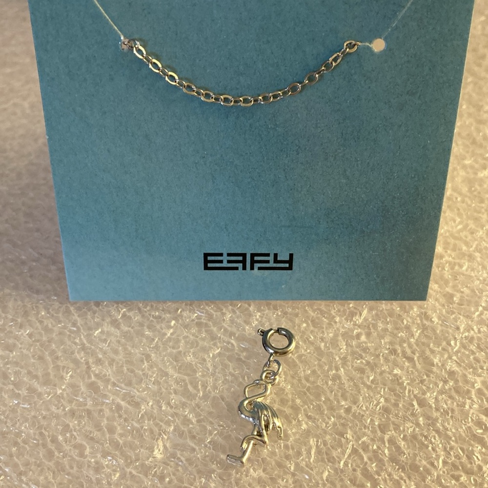 NWOT - Authentic EFFY Silver Tone Chain Necklace & Flamingo Charm Pendant